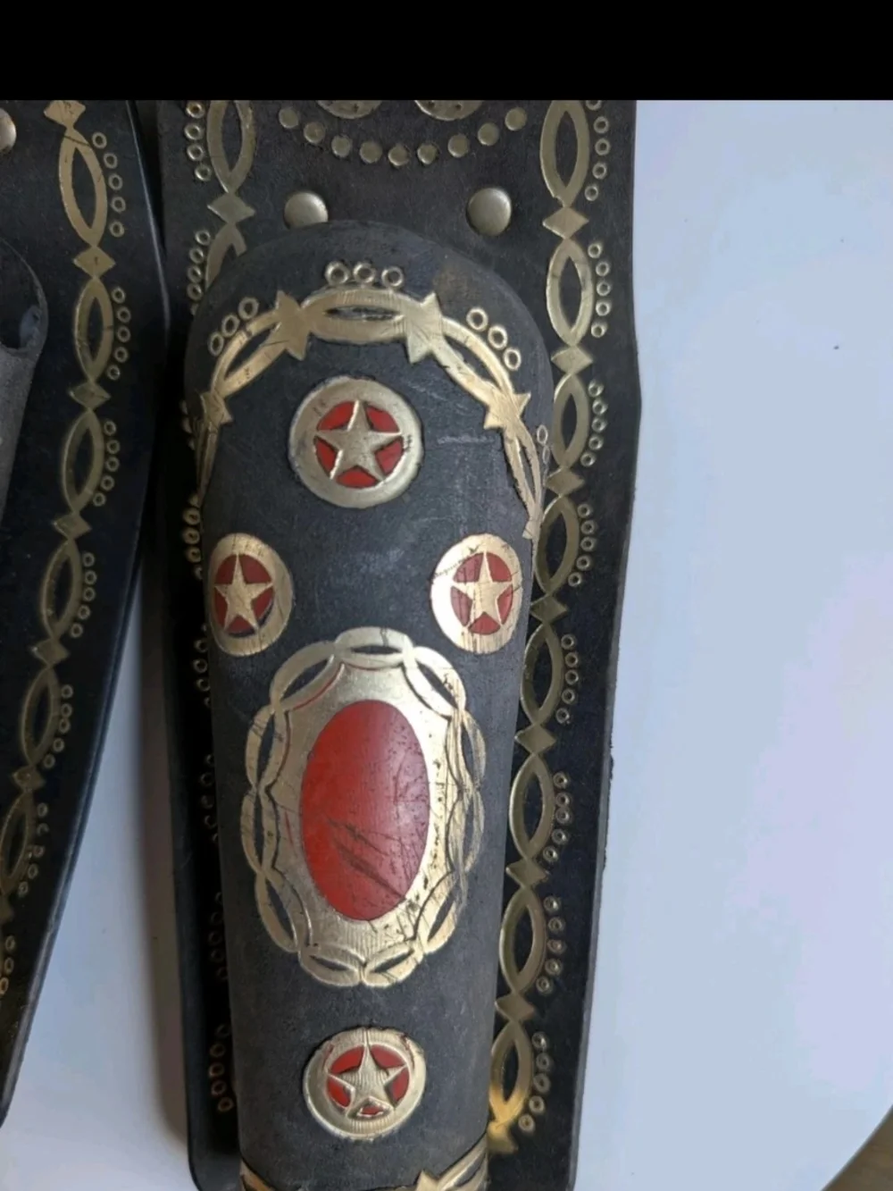 VTG Western Leather Double Holster Gun Belt Cowboy Costume Toy Gold Star Buckle